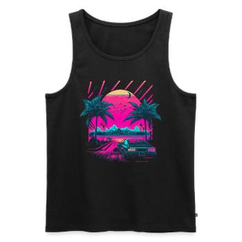 Synthwave Palm Beach - Männer Premium Bio Tank Top - Schwarz - Vorne - Michal (187cm)