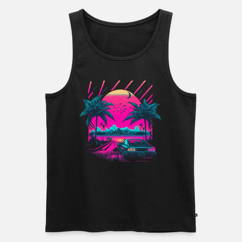 Synthwave Palm Beach - Männer Premium Bio Tank Top - Schwarz
