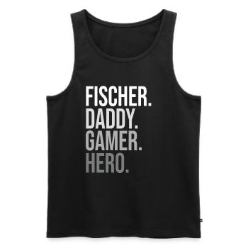 Pêcheur Papa Gamer Hero Déclaration Famille Papa - Débardeur bio Premium Homme - noir - Devant - Michal (187cm)