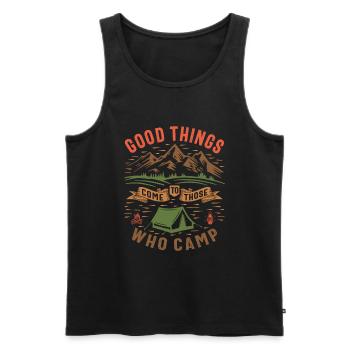 Good Things Come To Those Who Camp - Inspirational - Men's Premium Organic Tank Top - black - Front - AI Model Male 178 light (178cm)