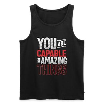 Capable de choses étonnantes - Citation de motivation - Débardeur bio Premium Homme - noir - Devant - AI Model Male 178 light (178cm)