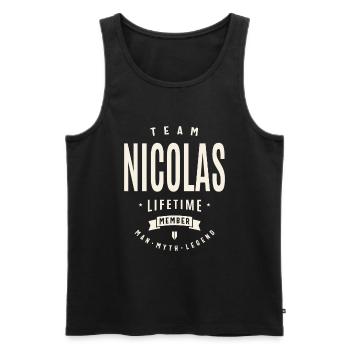 Membre à vie de l’équipe Nicolas - Débardeur bio Premium Homme - noir - Devant - AI Model Male 178 light (178cm)