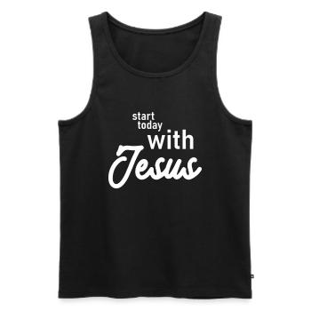 Beginne noch heute mit Jesus - Männer Premium Bio Tank Top - Schwarz - Vorne - Michal (187cm)