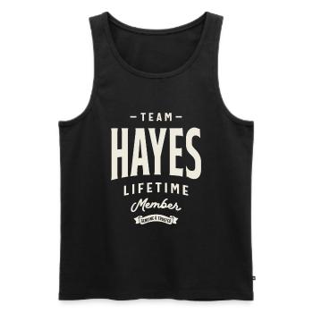 Membre à vie de l’équipe Hayes Nom Hayes - Débardeur bio Premium Homme - noir - Devant - Michal (187cm)