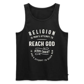 Religion de la connexion divine contre Jésus-Christ - Débardeur bio Premium Homme - noir - Devant - Michal (187cm)