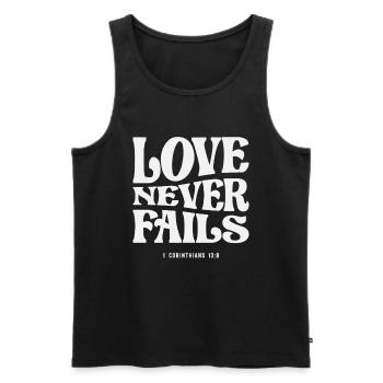 Love Never Fails 1 Corinthians 13:8 Bible Verse - Men's Premium Organic Tank Top - black - Front - Michal (187cm)