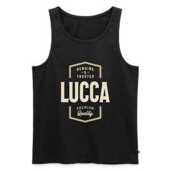 Lucca Nom personnalisé authentique et de confiance Lucca - Débardeur bio Premium Homme - noir - Devant - Michal (187cm)