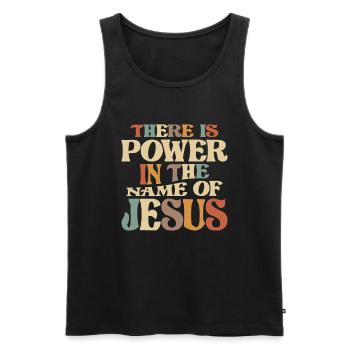 Kraft im Namen Jesu Christliches Zitat - Männer Premium Bio Tank Top - Schwarz - Vorne - Michal (187cm)