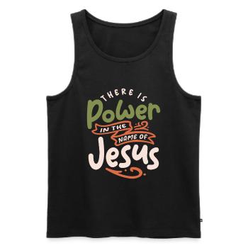 Puissance dans le nom de Jésus citation chrétienne - Débardeur bio Premium Homme - noir - Devant - AI Model Male 178 light (178cm)
