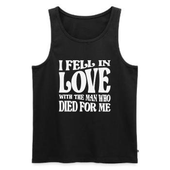 Love Found in Sacrifice - Christian Quote - Men's Premium Organic Tank Top - black - Front - AI Model Male 178 light (178cm)