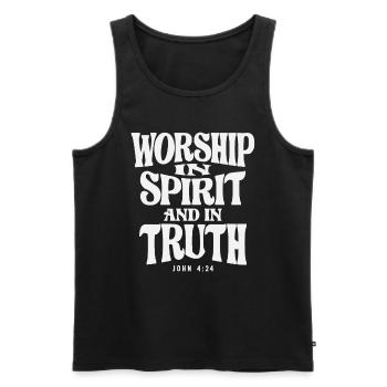 Anbetung im Geist und in der Wahrheit - Christliches Zitat - Männer Premium Bio Tank Top - Schwarz - Vorne - Michal (187cm)