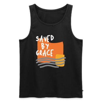 Saved By Grace - Uplifting Christian Quote - Men's Premium Organic Tank Top - black - Front - AI Model Male 178 light (178cm)
