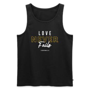 Love Never Fails - 1 Corinthians 13:8 Christian - Men's Premium Organic Tank Top - black - Front - Michal (187cm)