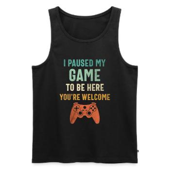 Ich habe mein Spiel pausiert, um hier zu sein - Funny Gamer - Männer Premium Bio Tank Top - Schwarz - Vorne - AI Model Male 178 light (178cm)