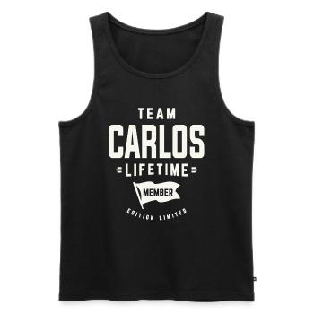 Membre à vie de l’équipe Carlos Drôle de prénom Carlos - Débardeur bio Premium Homme - noir - Devant - Michal (187cm)