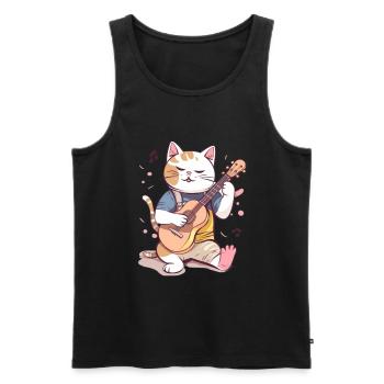 Chat mignon avec guitare - Débardeur bio Premium Homme - noir - Devant - Michal (187cm)