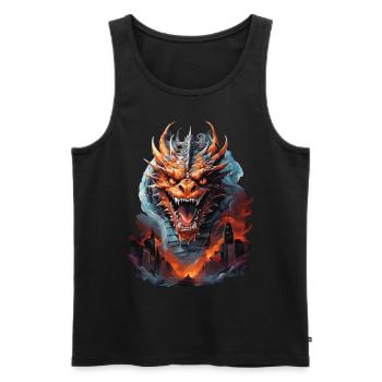 DRAGON MIDNIGHT BLAZE: STADT IN FLAMMEN UND VERWÜSTUNG - Männer Premium Bio Tank Top - Schwarz - Vorne - AI Model Male 178 light (178cm)