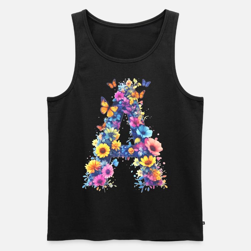 A – Floraler Anfangsbuchstabe 💐🌼🦋 - Männer Premium Bio Tank Top - Schwarz