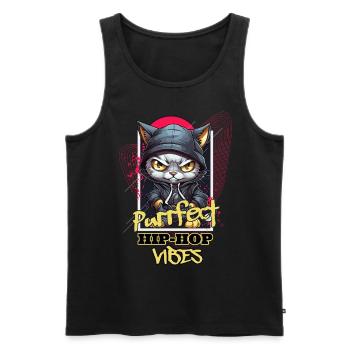 Katze Hip Hop Rap Rapper DJ Ghetto Crew Gangster - Männer Premium Bio Tank Top - Schwarz - Vorne - Michal (187cm)