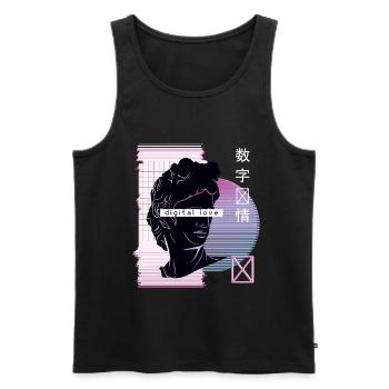 Vaporwave digital love avec des personnages japonais - Débardeur bio Premium Homme - noir - Devant - Michal (187cm)