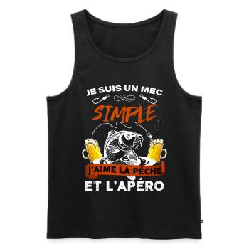 Mec simple pêche et apéro le bonheur - Débardeur bio Premium Homme - noir - Devant - Michal (187cm)