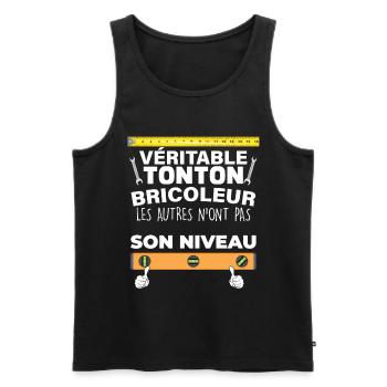 Tonton bricoleur humour citaiton pour mon oncle - Débardeur bio Premium Homme - noir - Devant - Michal (187cm)
