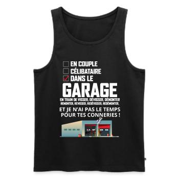 Dans Le Garage Cadeau Humour Papa - Débardeur bio Premium Homme - noir - Devant - Michal (187cm)