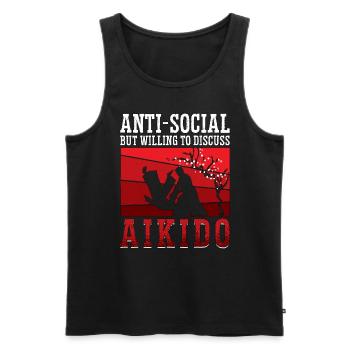 Aikido Anti-Social Mais Volontaire Combattant Samouraï - Débardeur bio Premium Homme - noir - Devant - AI Model Male 178 light (178cm)