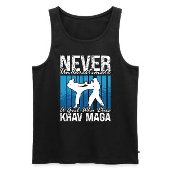 Krav Maga Never Underestimate A Black Belt Fighter - Männer Premium Bio Tank Top - Schwarz - Vorne - Michal (187cm)
