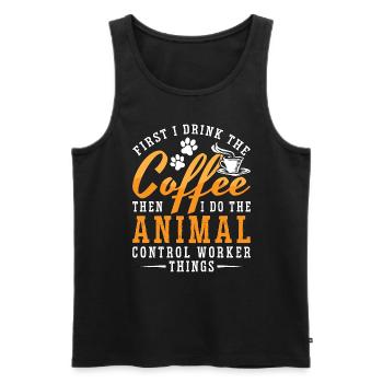 Animal Officer First I Drink The Coffee Animal Cop - Débardeur bio Premium Homme - noir - Devant - AI Model Male 178 light (178cm)