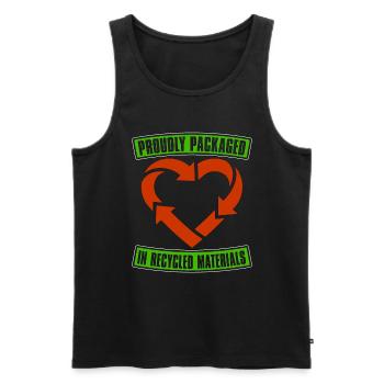 Le recyclage est fièrement emballé dans Loves Reuse Recycler - Débardeur bio Premium Homme - noir - Devant - AI Model Male 178 light (178cm)