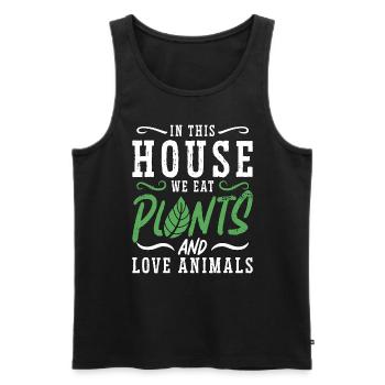 Veganism In This House We Eat No Meat Vegan Lover - Männer Premium Bio Tank Top - Schwarz - Vorne - Michal (187cm)