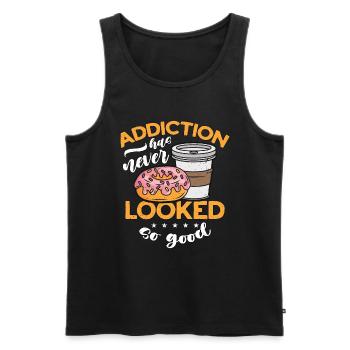 La dépendance au café et aux beignets n’a jamais de petit-déjeuner - Débardeur bio Premium Homme - noir - Devant - AI Model Male 178 light (178cm)