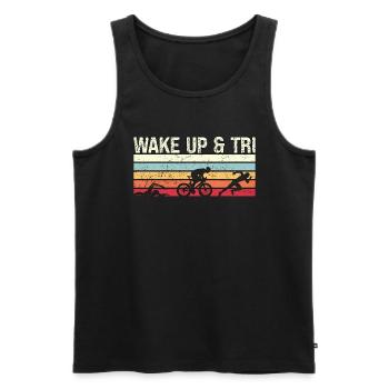 Triathlon Wake Up & Tri Retro Training Triathletes - Men's Premium Organic Tank Top - black - Front - Michal (187cm)