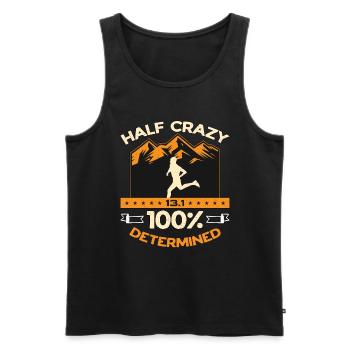 Semi-marathon Half Crazy 13.1 Course déterminée à 100% - Débardeur bio Premium Homme - noir - Devant - Michal (187cm)