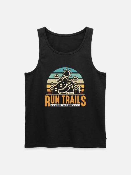 Trail Running Run Trails Soyez heureux athlètes rétro - Débardeur bio Premium Homme - noir