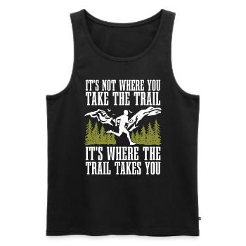Le trail running ce n’est pas là que tu emmènes Marathonien - Débardeur bio Premium Homme - noir - Devant - Michal (187cm)