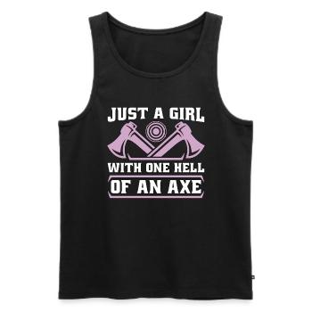 Axe Throwing Just A Girl With One Hell Woodworking - Men's Premium Organic Tank Top - black - Front - AI Model Male 178 light (178cm)