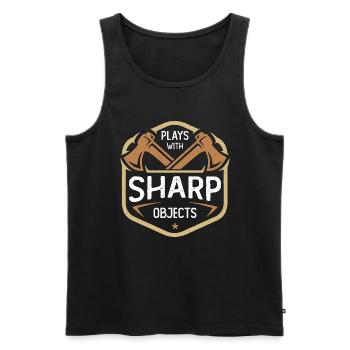 Axe Throwing Plays With Sharp Objects Double Ax - Men's Premium Organic Tank Top - black - Front - AI Model Male 178 light (178cm)