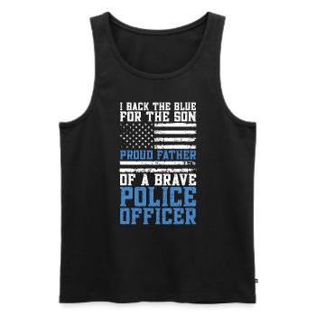 Un policier soutient le bleu pour les forces de l’ordre - Débardeur bio Premium Homme - noir - Devant - AI Model Male 178 light (178cm)