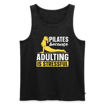Pilates Because Adulting Is Stressful Reformer - Männer Premium Bio Tank Top - Schwarz - Vorne - AI Model Male 178 light (178cm)