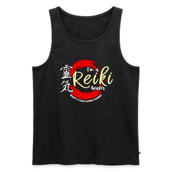 Reiki Je suis un guérisseur Reiki Quelle est votre méditation - Débardeur bio Premium Homme - noir - Devant - Michal (187cm)