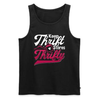 Thrift Shopping Keep Thrift Stores Thrifty Shopper - Men's Premium Organic Tank Top - black - Front - AI Model Male 178 light (178cm)