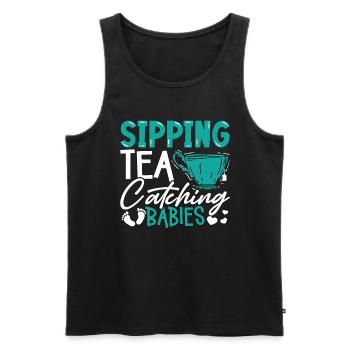 Ob/Gyn Nurse Sipping Tea And Catching Obstetrician - Men's Premium Organic Tank Top - black - Front - AI Model Male 178 light (178cm)