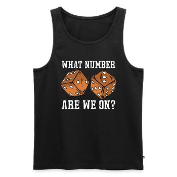 Bunco What Number Are We On Bunco Night Party Game - Men's Premium Organic Tank Top - black - Front - AI Model Male 178 light (178cm)