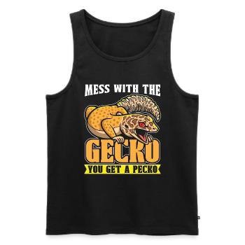 Gecko léopard Mess avec l’herpétologiste Gecko - Débardeur bio Premium Homme - noir - Devant - AI Model Male 178 light (178cm)