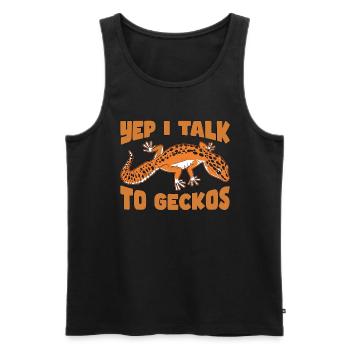 Gecko léopard Oui, je parle à l’amoureux des animaux Geckos - Débardeur bio Premium Homme - noir - Devant - AI Model Male 178 light (178cm)