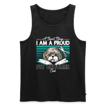 Toiletteur pour animaux de compagnie Une histoire courte Je suis un fier artiste de fourrure - Débardeur bio Premium Homme - noir - Devant - AI Model Male 178 light (178cm)