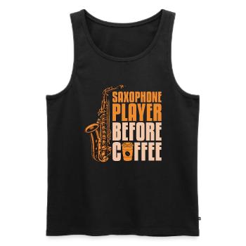 Saxophone Player Before Saxophonist Coffee Lover - Men's Premium Organic Tank Top - black - Front - Michal (187cm)