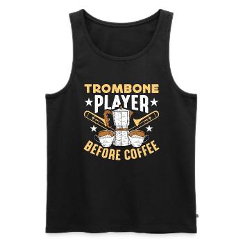Joueur de trombone avant la fanfare amateur de café - Débardeur bio Premium Homme - noir - Devant - Michal (187cm)